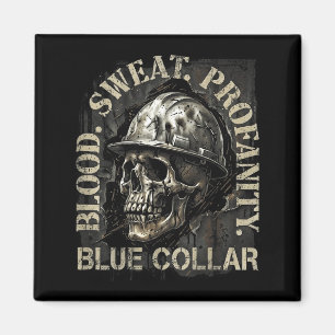 Blood Sweat Profanity Construction Worker Skull Bl Magnet
