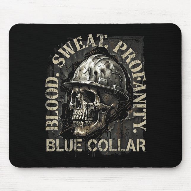 Blood Sweat Profanity Construction Worker Skull Bl Mouse Mat (Front)