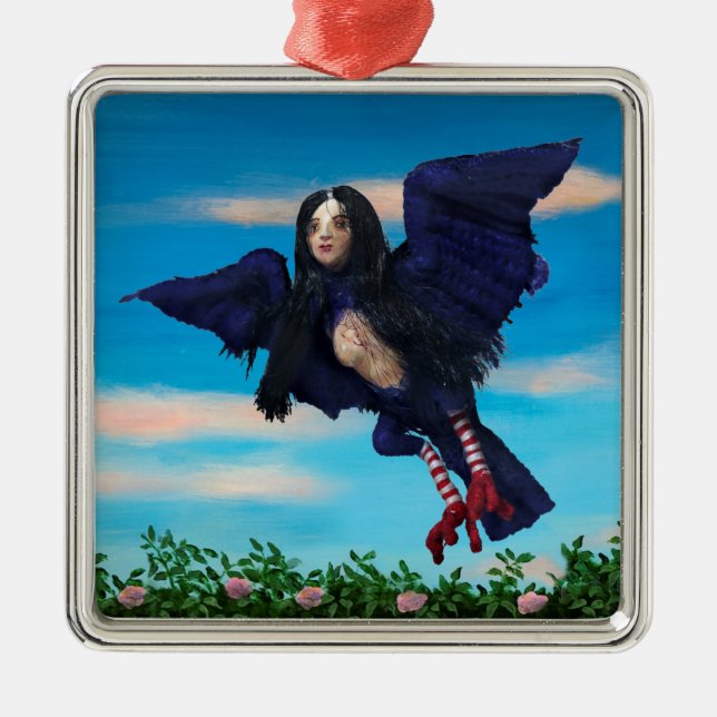 Blood Tea and Red String Bird Girl Pillow Metal Tree Decoration (Front)