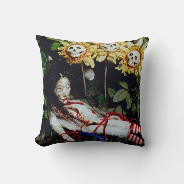 Blood Tea and Red String Doll and Skull Sunflowers Cushion (Front)