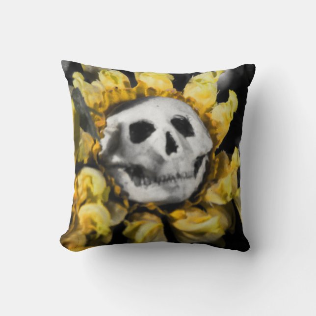 Blood Tea and Red String Skull Sunflower Pillow (Front)
