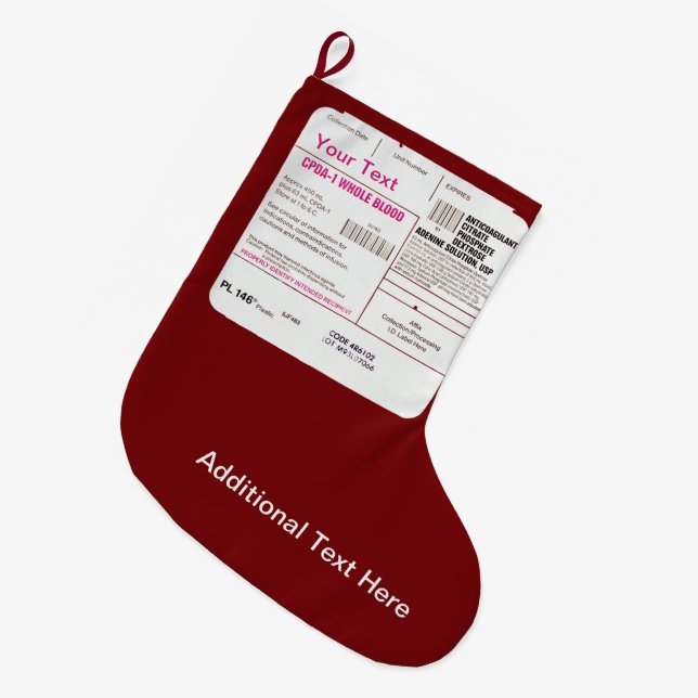 Blood Transfusion Bag Large Christmas Stocking (Front (Hanging))
