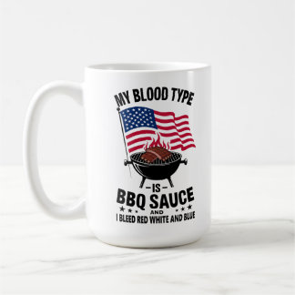 Blood Type BBQ Sauce Red White Blue 4th of July Coffee Mug