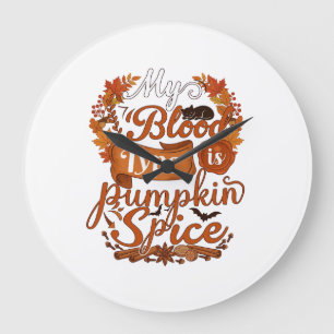 Blood Type Is Pumpkin Spice Halloween Black Cat Large Clock