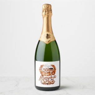 Blood Type Is Pumpkin Spice Halloween Black Cat Sparkling Wine Label