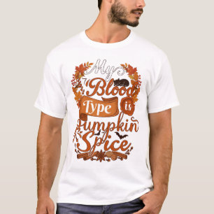 Blood Type Is Pumpkin Spice Halloween Black Cat T-Shirt