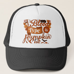 Blood Type Is Pumpkin Spice Halloween Black Cat Trucker Hat