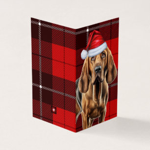 Bloodhound Christmas Dog with Red Holiday Plaid