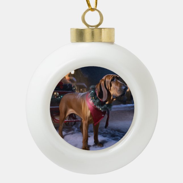 Bloodhound Christmas Festive Season Ceramic Ball Christmas Ornament (Front)