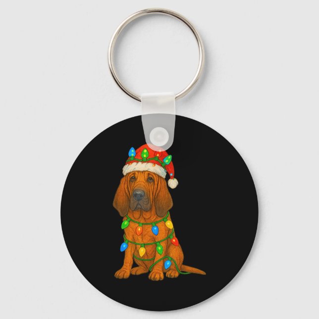 Bloodhound Christmas Lights Dog Lover Xmas Pajama  Key Ring (Front)