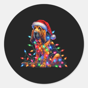 Bloodhound Christmas Lights Santa Hat Dog Lover Classic Round Sticker