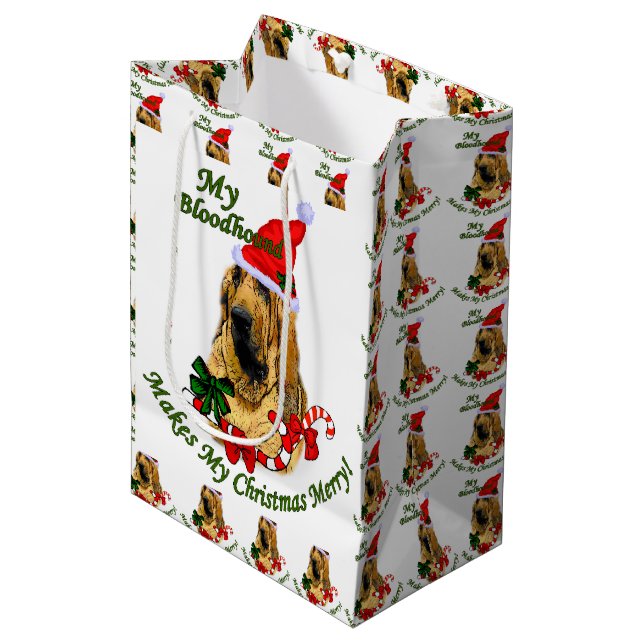 Bloodhound Christmas Medium Gift Bag (Front Angled)
