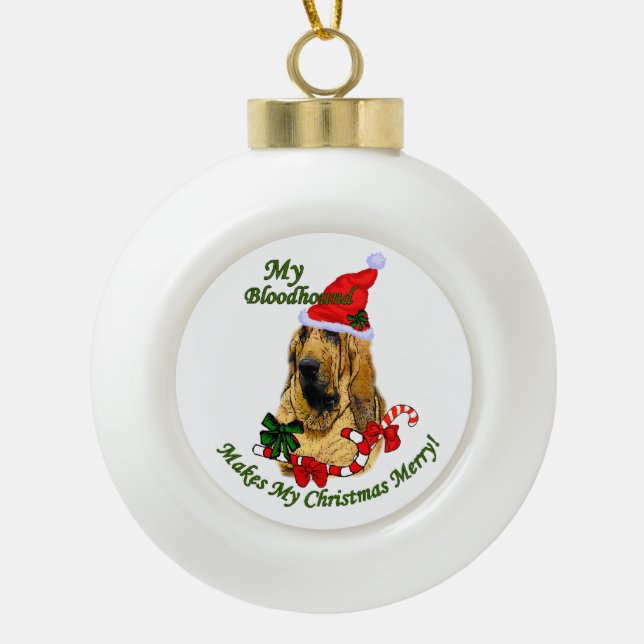 Bloodhound Christmas Merry Ceramic Ball Christmas Ornament (Front)