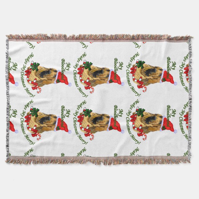 Bloodhound Christmas Merry Throw Blanket (Front)
