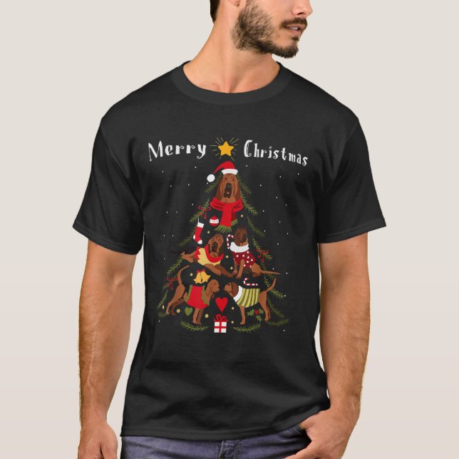 Bloodhound Christmas Tree Xmas Dog Lover  T-Shirt (Front)