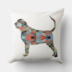 Bloodhound Colourful Geo Pattern Silhouette Plaid Cushion