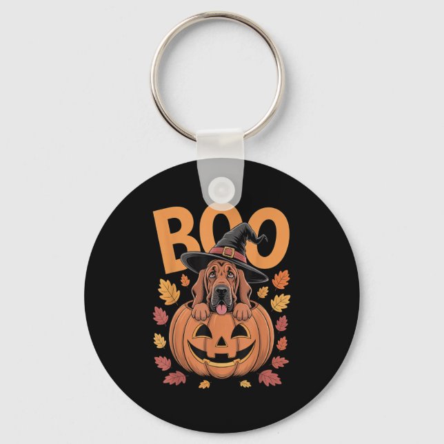 Bloodhound Costume On Pumpkin Halloween Bloodhound Key Ring (Front)