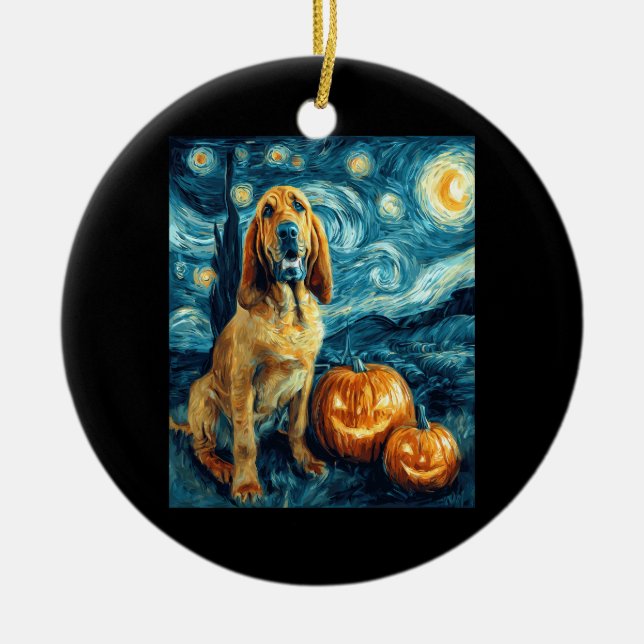 Bloodhound Cute Dog Halloween Jack O Lantern Pumpk Ceramic Tree Decoration (Front)
