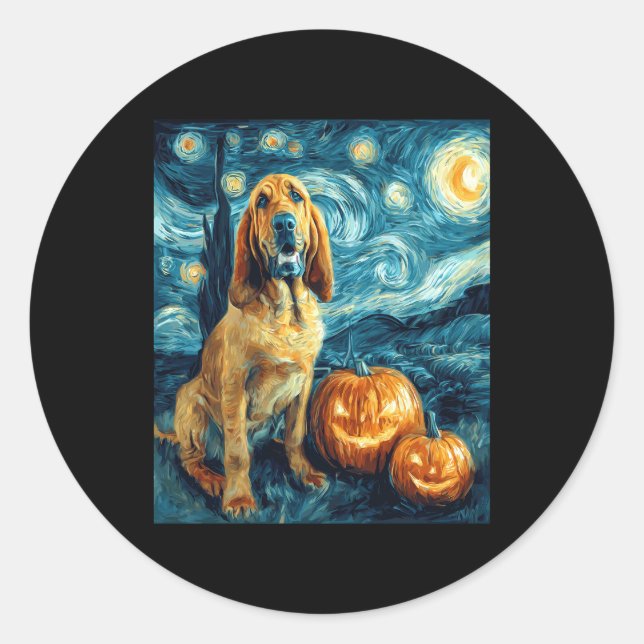 Bloodhound Cute Dog Halloween Jack O Lantern Pumpk Classic Round Sticker (Front)