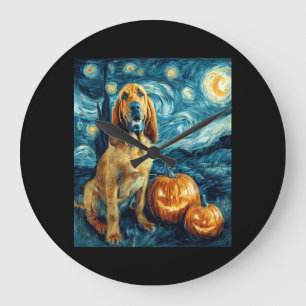 Bloodhound Cute Dog Halloween Jack O Lantern Pumpk Large Clock