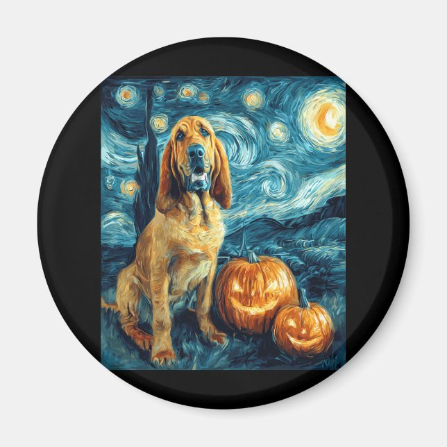 Bloodhound Cute Dog Halloween Jack O Lantern Pumpk Magnet (Front)