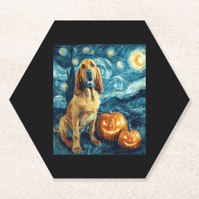 Bloodhound Cute Dog Halloween Jack O Lantern Pumpk Paper Coaster (Front)