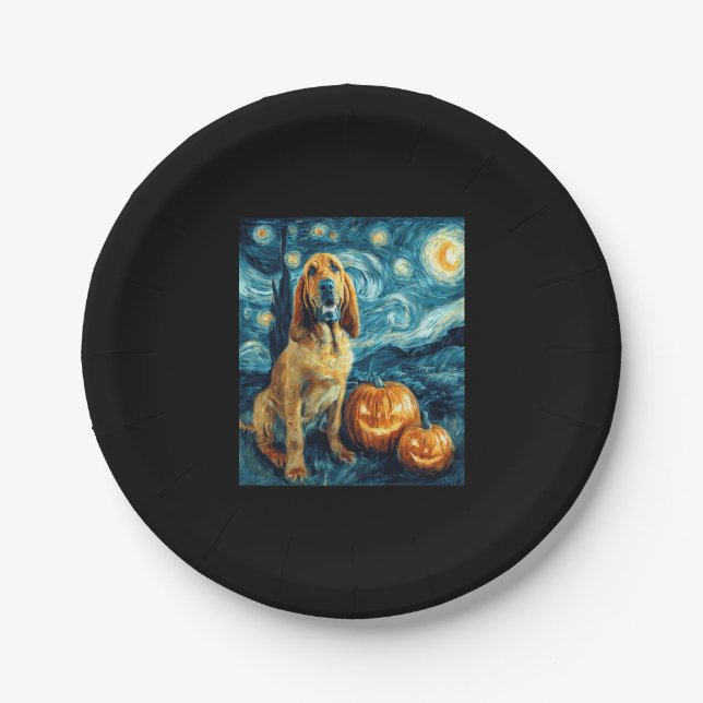 Bloodhound Cute Dog Halloween Jack O Lantern Pumpk Paper Plate (Front)