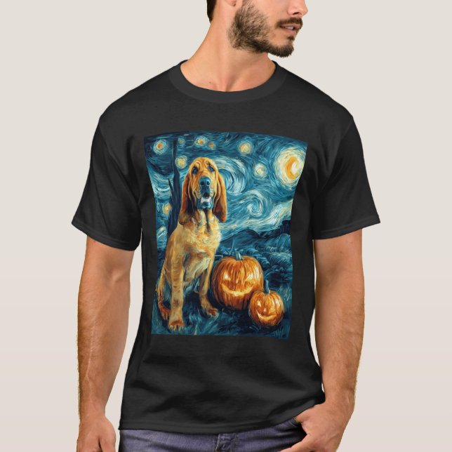 Bloodhound Cute Dog Halloween Jack O Lantern Pumpk T-Shirt (Front)
