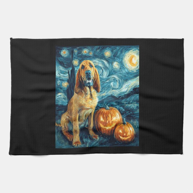 Bloodhound Cute Dog Halloween Jack O Lantern Pumpk Tea Towel (Horizontal)