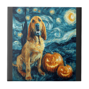 Bloodhound Cute Dog Halloween Jack O Lantern Pumpk Tile