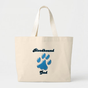 Bloodhound Dad Blue Pawprint  Large Tote Bag