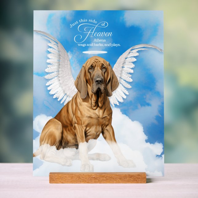 Bloodhound Dog Angel with Name Pet Memorial Acrylic Sign (Neutral)