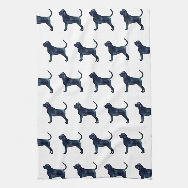Bloodhound Dog Breed Black Watercolor Tea Towel (Vertical)
