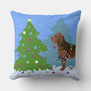 Bloodhound Dog Decorating Christmas Tree Cushion