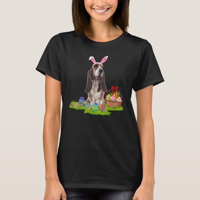 Bloodhound Dog Easter Egg Hunting Bunny Bloodhound T-Shirt (Front)