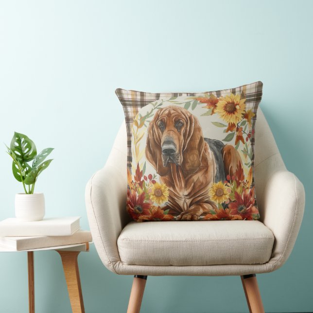 Bloodhound Dog Fall Watercolor Flowers Cushion (Chair)