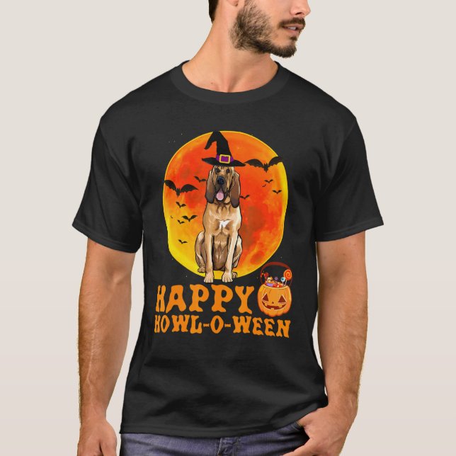 Bloodhound Dog Halloween Happy Howl-O-Ween T-Shirt (Front)