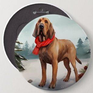 Bloodhound Dog in Snow Christmas 6 Cm Round Badge