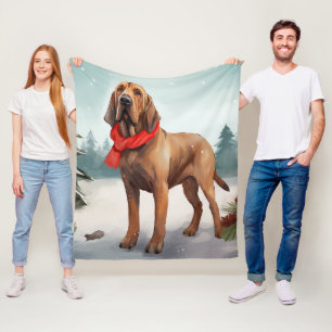 Bloodhound Dog in Snow Christmas Fleece Blanket