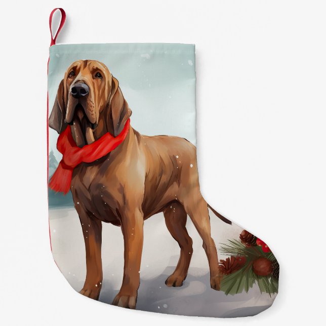 Bloodhound Dog in Snow Christmas Small Christmas Stocking (Front)