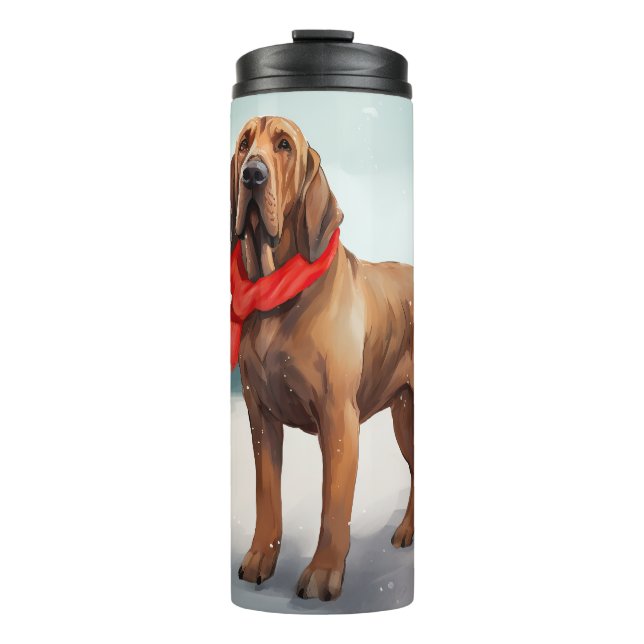 Bloodhound Dog in Snow Christmas Thermal Tumbler (Front)