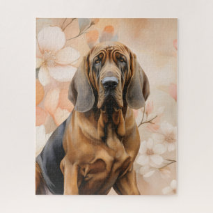 Bloodhound Dog Lover and Peach Blossoms Jigsaw Puzzle