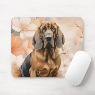 Bloodhound Dog Lover and Peach Blossoms Mouse Mat