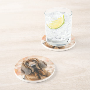 Bloodhound Dog Lover and Peach Blossoms Sandstone Coaster