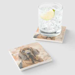 Bloodhound Dog Lover and Peach Blossoms Stone Coaster