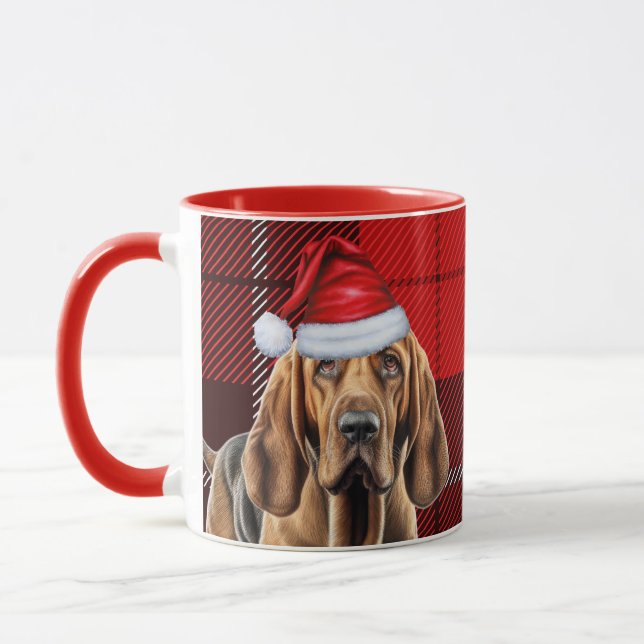 Bloodhound Dog Lover Red Holiday Plaid Christmas Mug (Left)