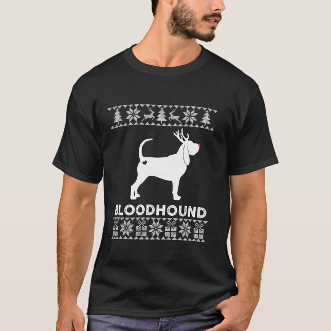Bloodhound Dog Lover Xmas Reindeer Ugly Christmas  T-Shirt (Front)