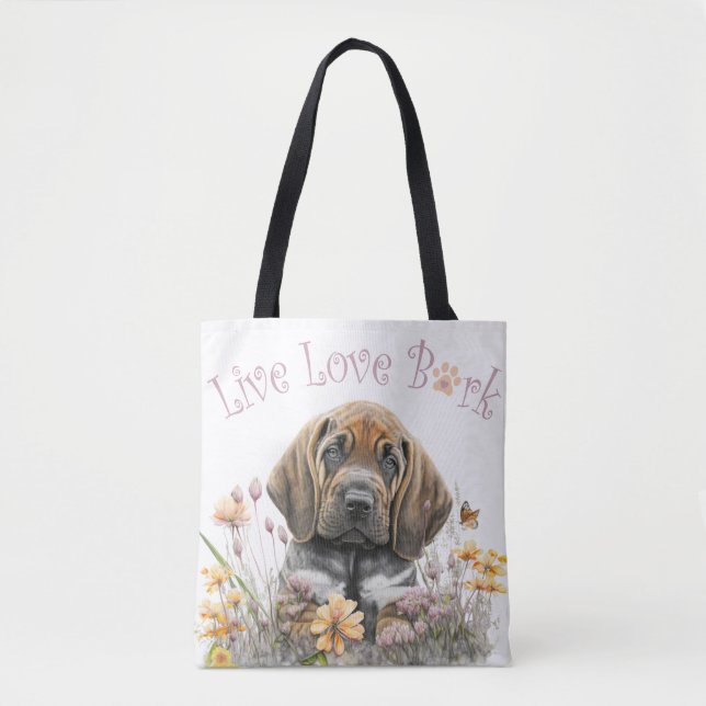 Bloodhound Dog Mum Floral Tote Bag (Front)