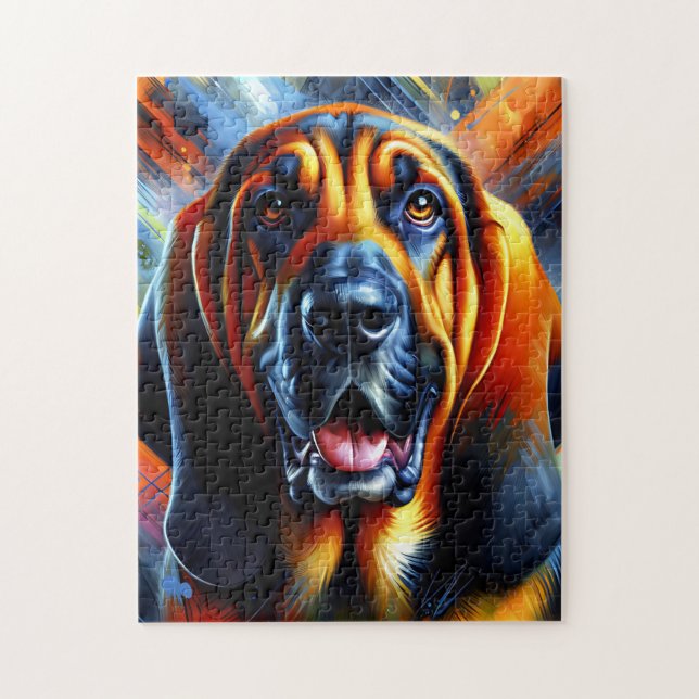 Bloodhound Dog Portrait Acrylic Art Print Dog Jigsaw Puzzle (Vertical)