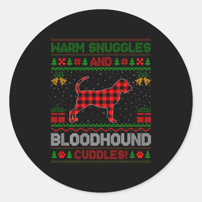 Bloodhound Dog Ugly Christmas Sweater Funny Dog Lo Classic Round Sticker (Front)